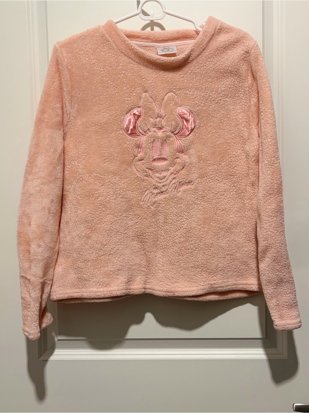 Disney Peach Plush Minnie Mouse Crewneck Sweater
